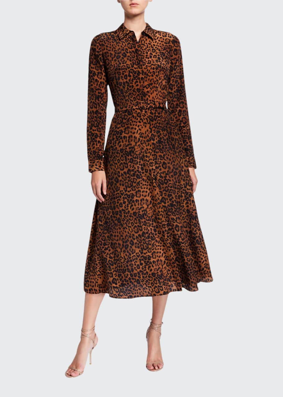 Lafayette 148 New York Augustina Leopard Printed Long Sleeve Silk