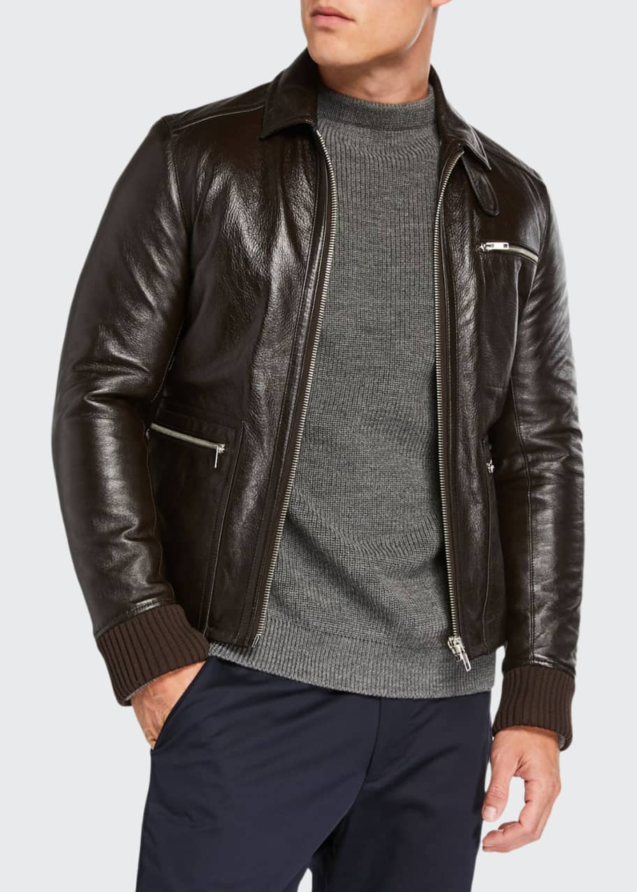 Aldo Maria Camillo Men's Napa Leather Zip-Front Jacket - Bergdorf Goodman