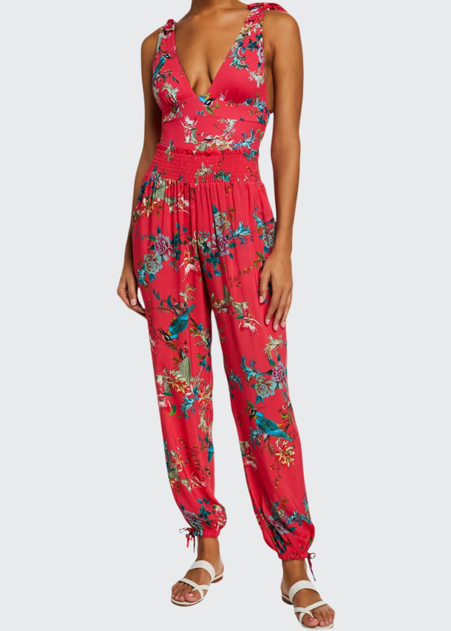 Image 1 of 1: Malakye Smocked Floral Coverup Joggers