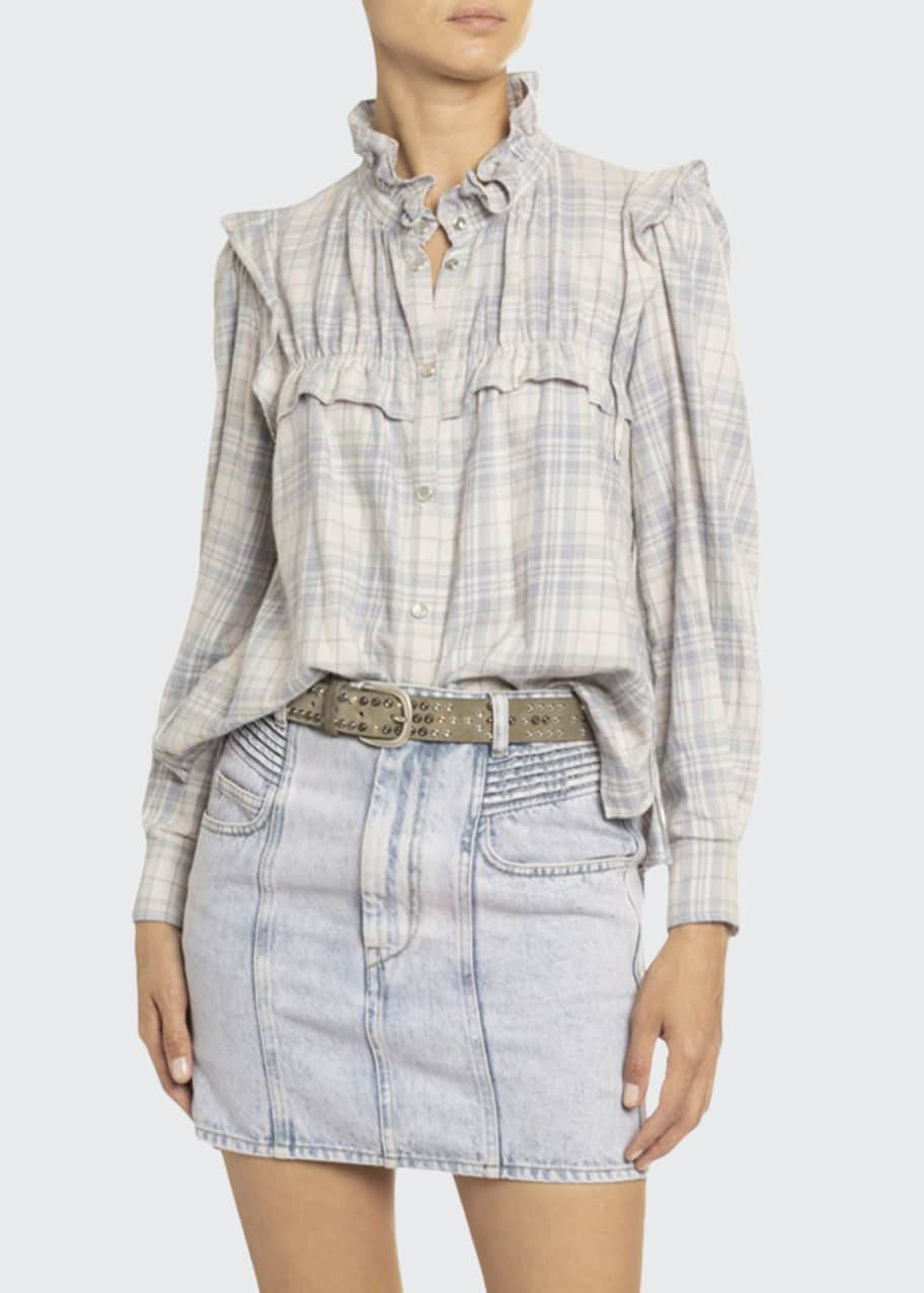 Image 1 of 1: Idety Ruffle-Trim Checked Cotton Shirt