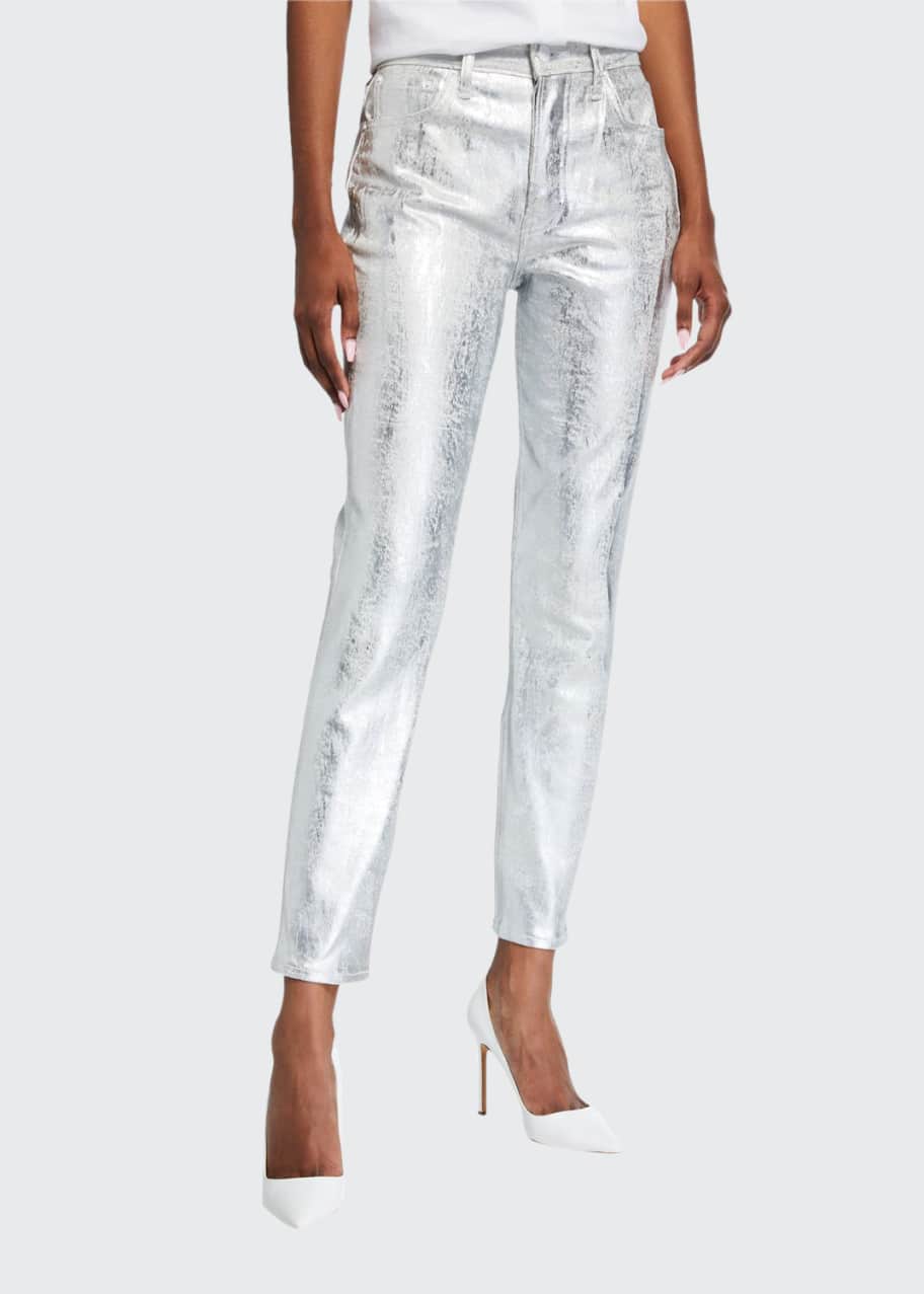Image 1 of 1: Karolina Coated Metallic Skinny Jeans