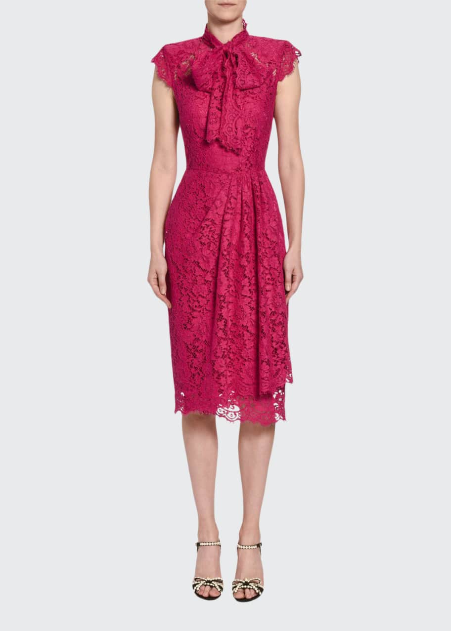 Dolce&Gabbana Ruched-Lace Cap-Sleeve Dress - Bergdorf Goodman