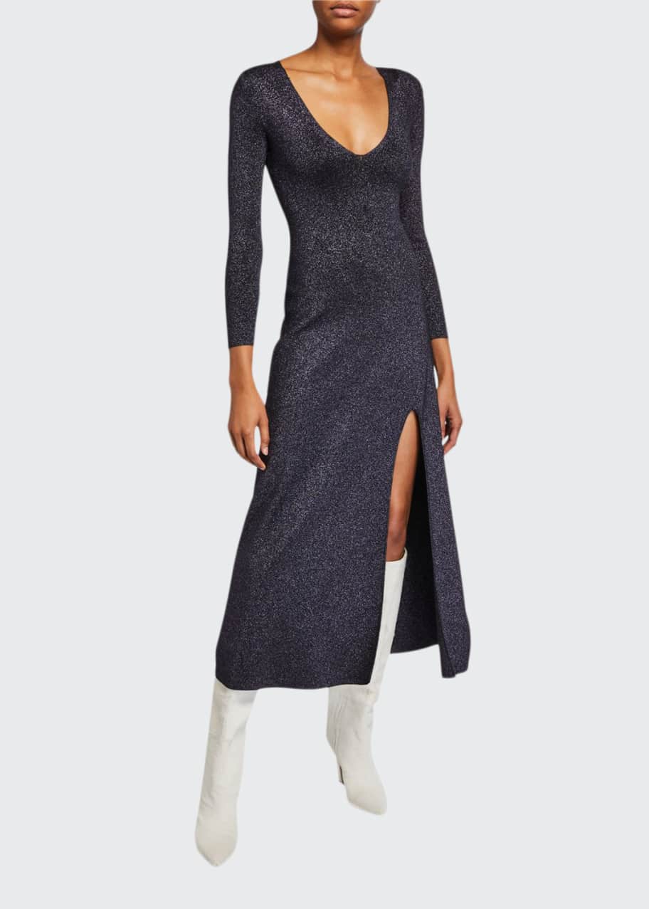 A.L.C. Serafina Strong-Shoulder Split Metallic Dress - Bergdorf Goodman