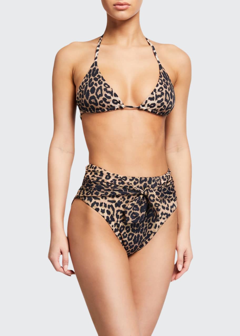 Image 1 of 1: Cala Leopard-Print Triangle Bikini Top