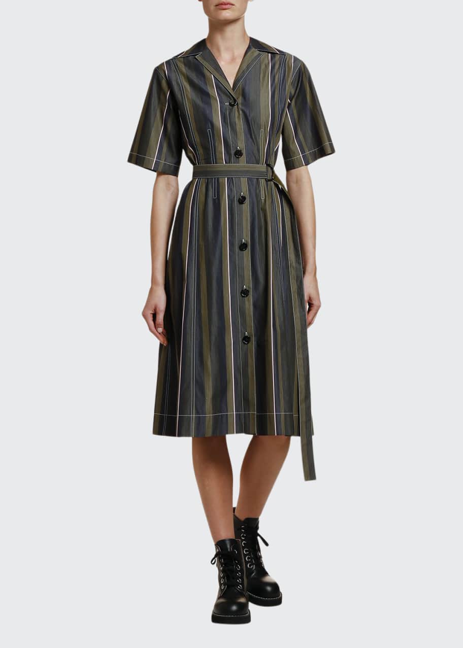 Image 1 of 1: Striped Half-Sleeve Cotton Shirtdress