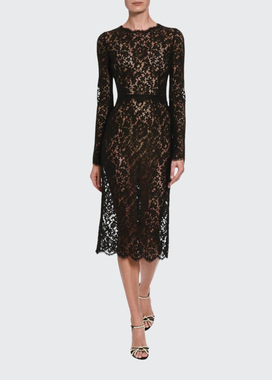 Dolce&Gabbana Classic Sheer Lace Long-Sleeve Midi Dress - Bergdorf Goodman