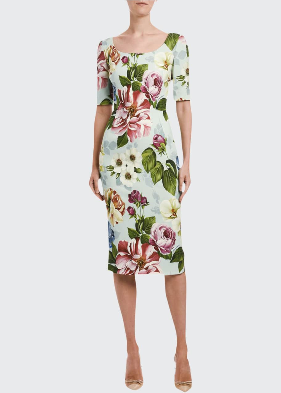 Dolce&Gabbana Short-Sleeve Floral-Print Cady Dress - Bergdorf Goodman