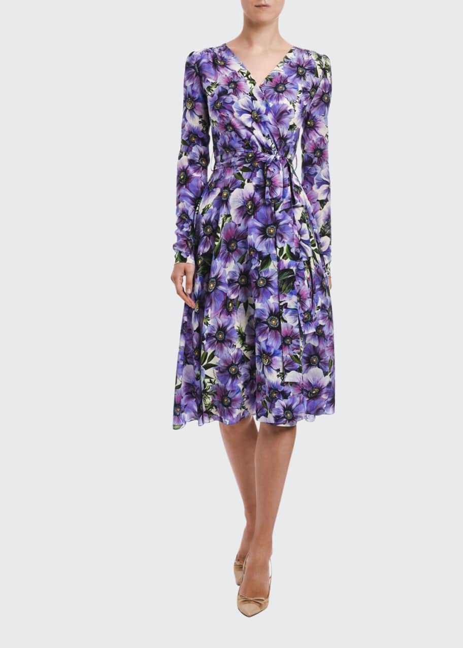Dolce&Gabbana Floral LongSleeve Jersey Wrap Dress Bergdorf Goodman