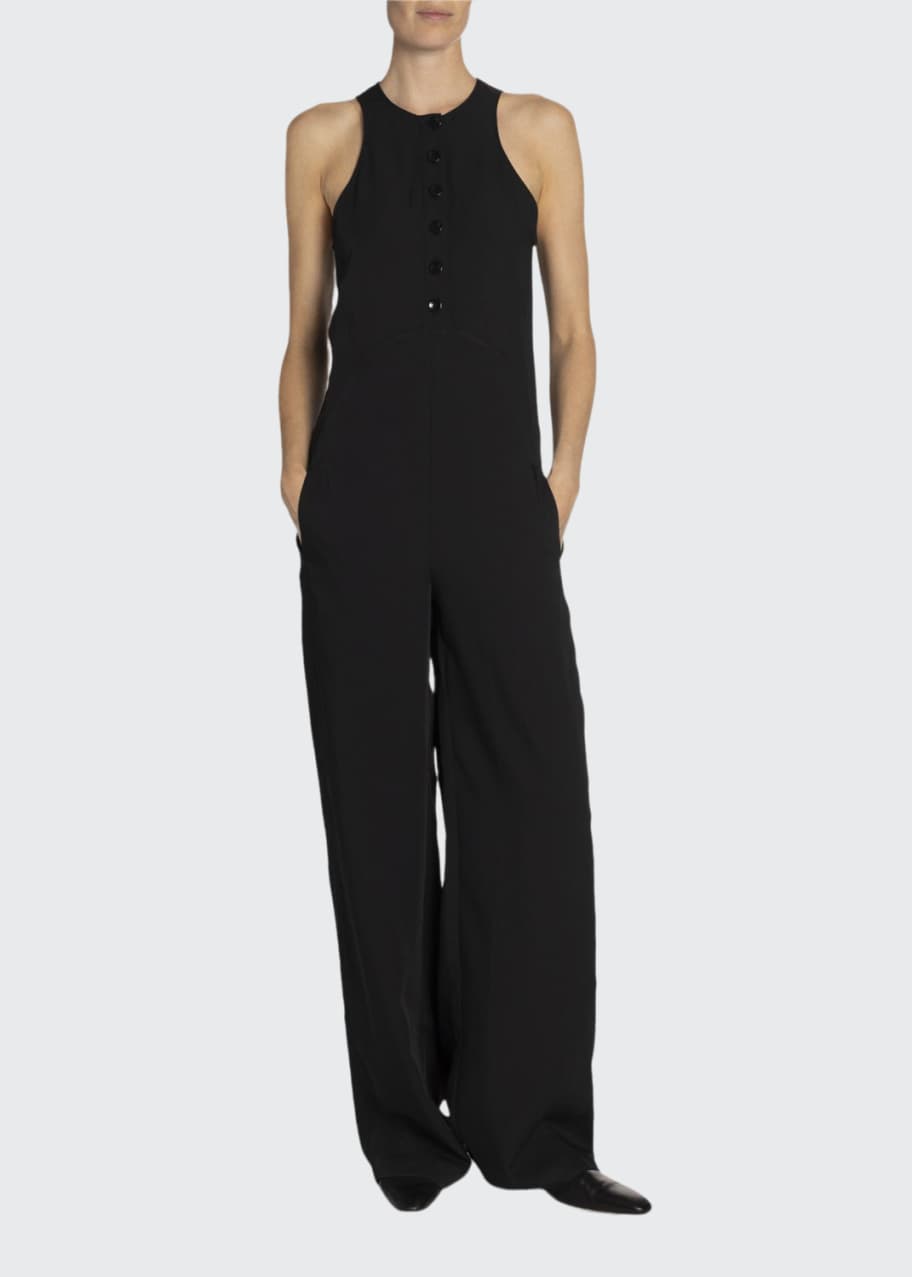 Image 1 of 1: Sleeveless Button-Front Jumpsuit