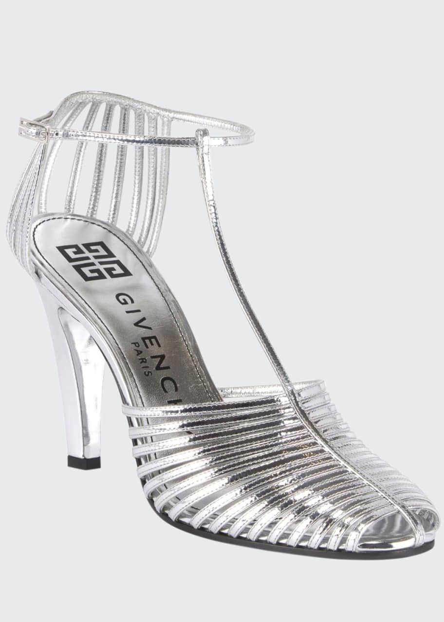 Image 1 of 1: Caged T-Strap Pumps, Silver