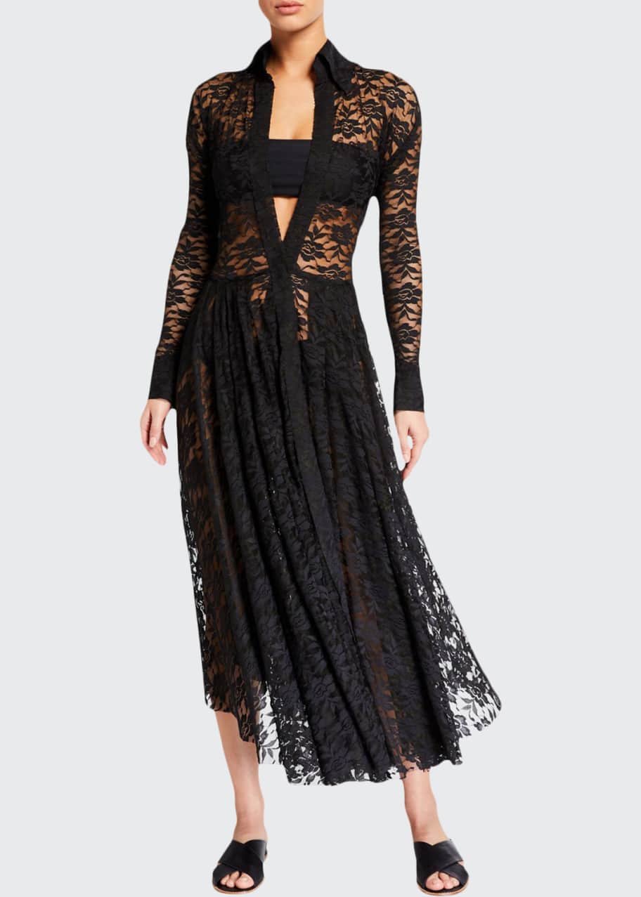 Norma Kamali Flared Lace Long-Sleeve Coverup Dress - Bergdorf Goodman