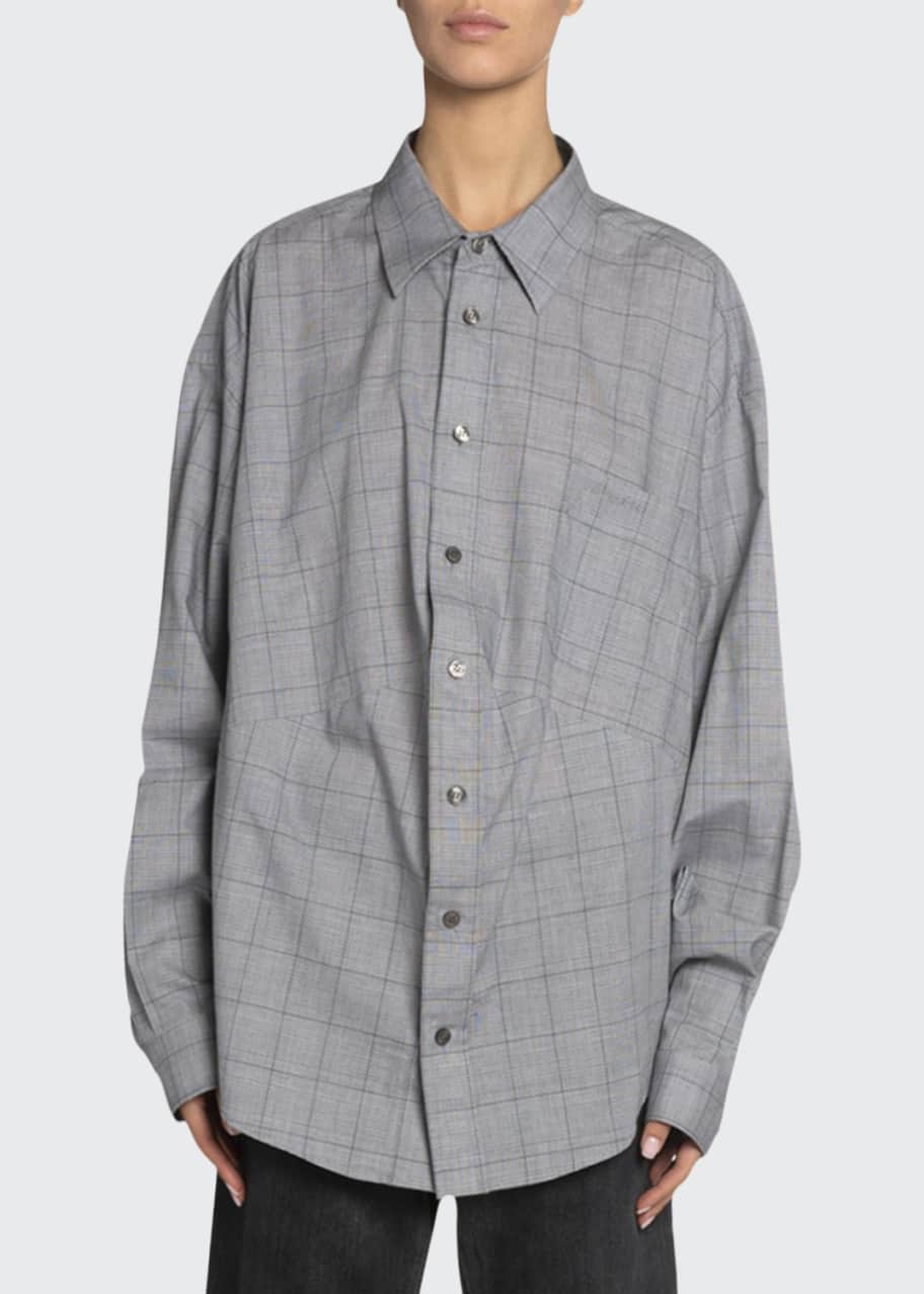 Image 1 of 1: Windowpane Cotton Button-Front Top