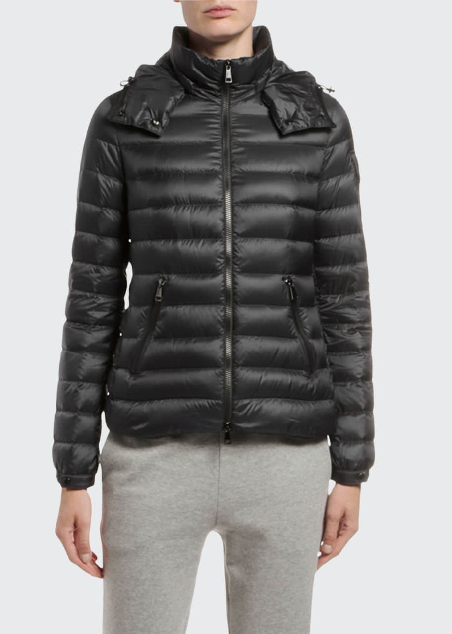 Moncler Bleu Fitted Puffer Coat w/ Detachable Hood - Bergdorf Goodman