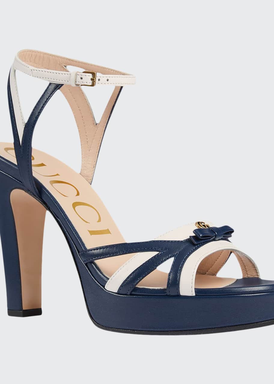 Image 1 of 1: Alison Two-Tone Leather Bow Platform Sandals