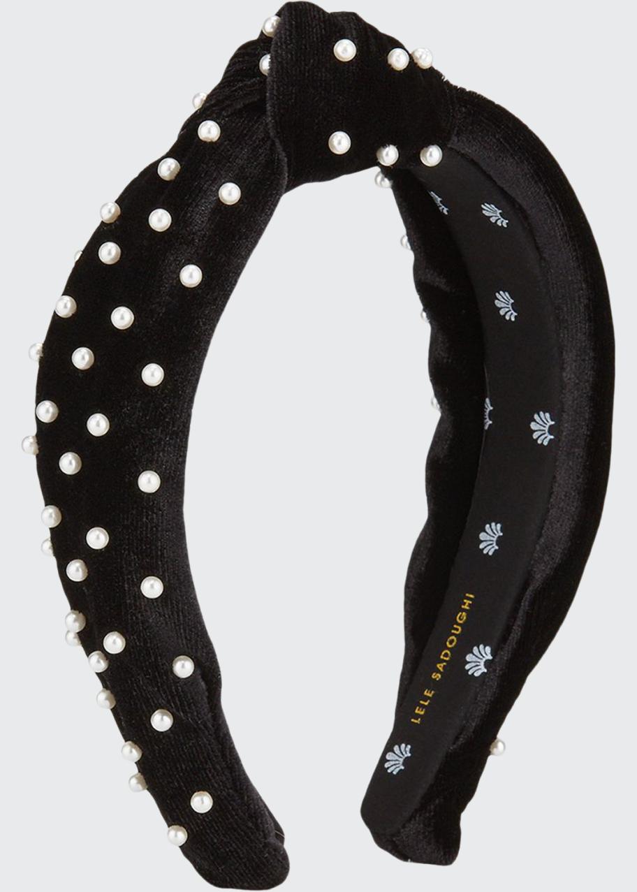 Lele Sadoughi Petite Velvet Pearl Beaded Knotted Headband 