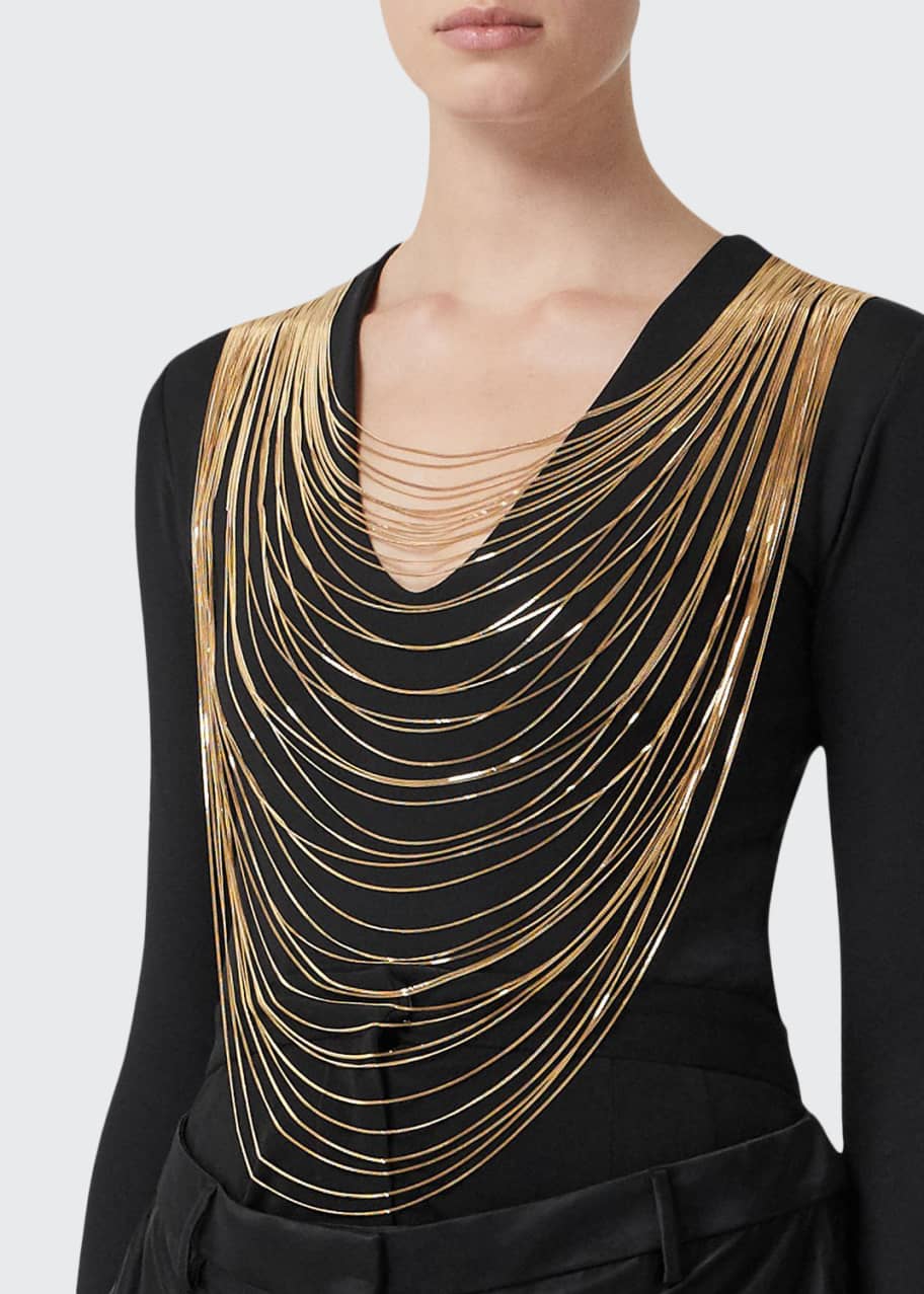 Image 1 of 1: Chiers Golden Chain-Neck Jersey Bodysuit
