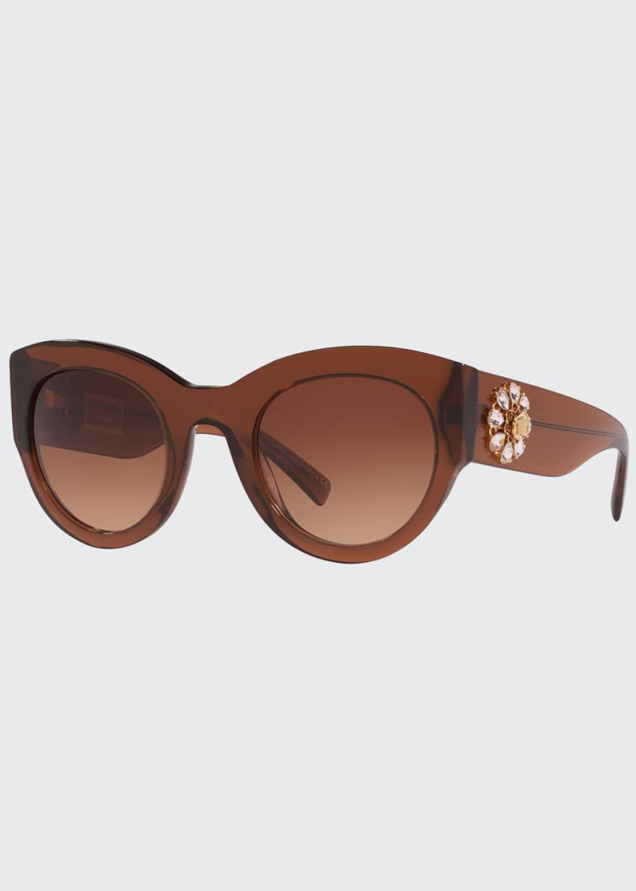 Image 1 of 1: Chunky Cat-Eye Sunglasses w/ Crystal Embellished Temples