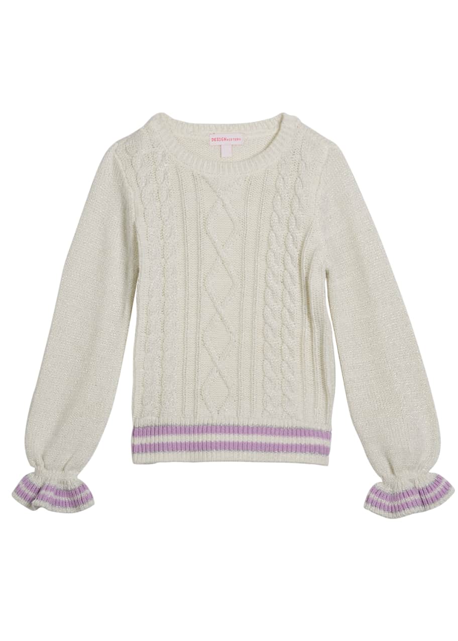 Image 1 of 1: Girl's Lurex Cable Knit Sweater, Size 2-6X