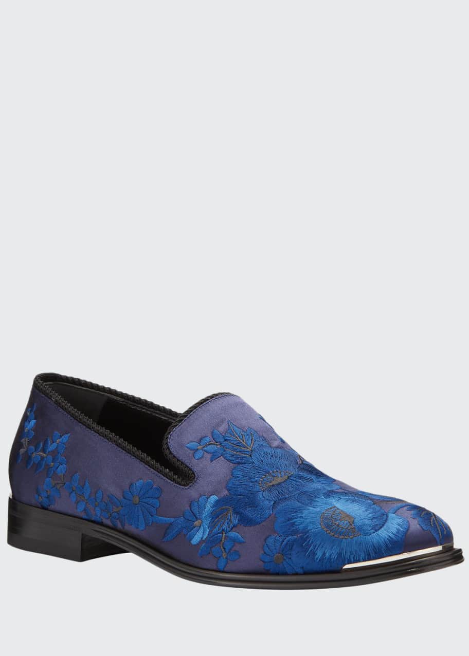 Image 1 of 1: Men's Embroidered Satin Formal Slip-On Loafers