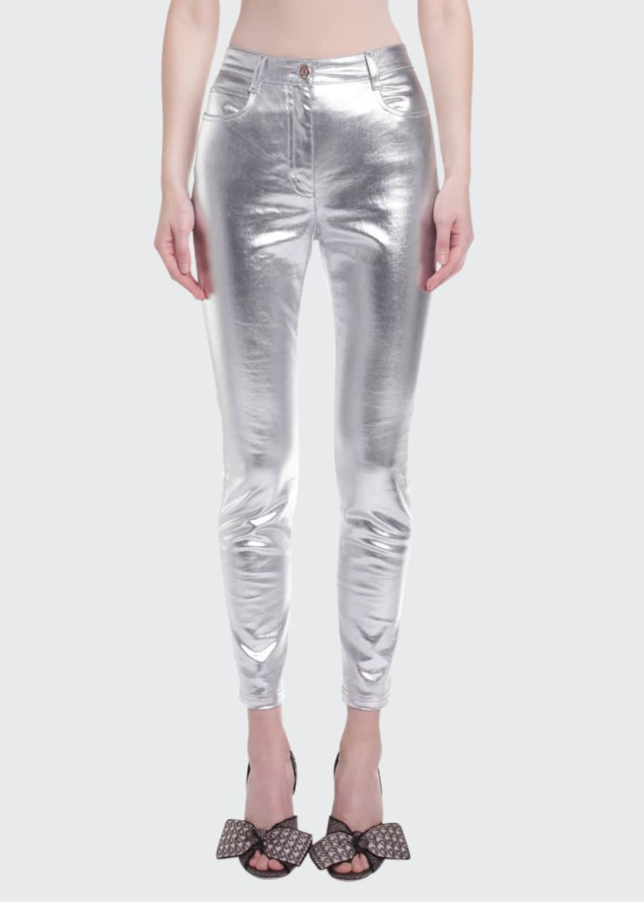 Image 1 of 1: Metallic-Coated Skinny Jeans