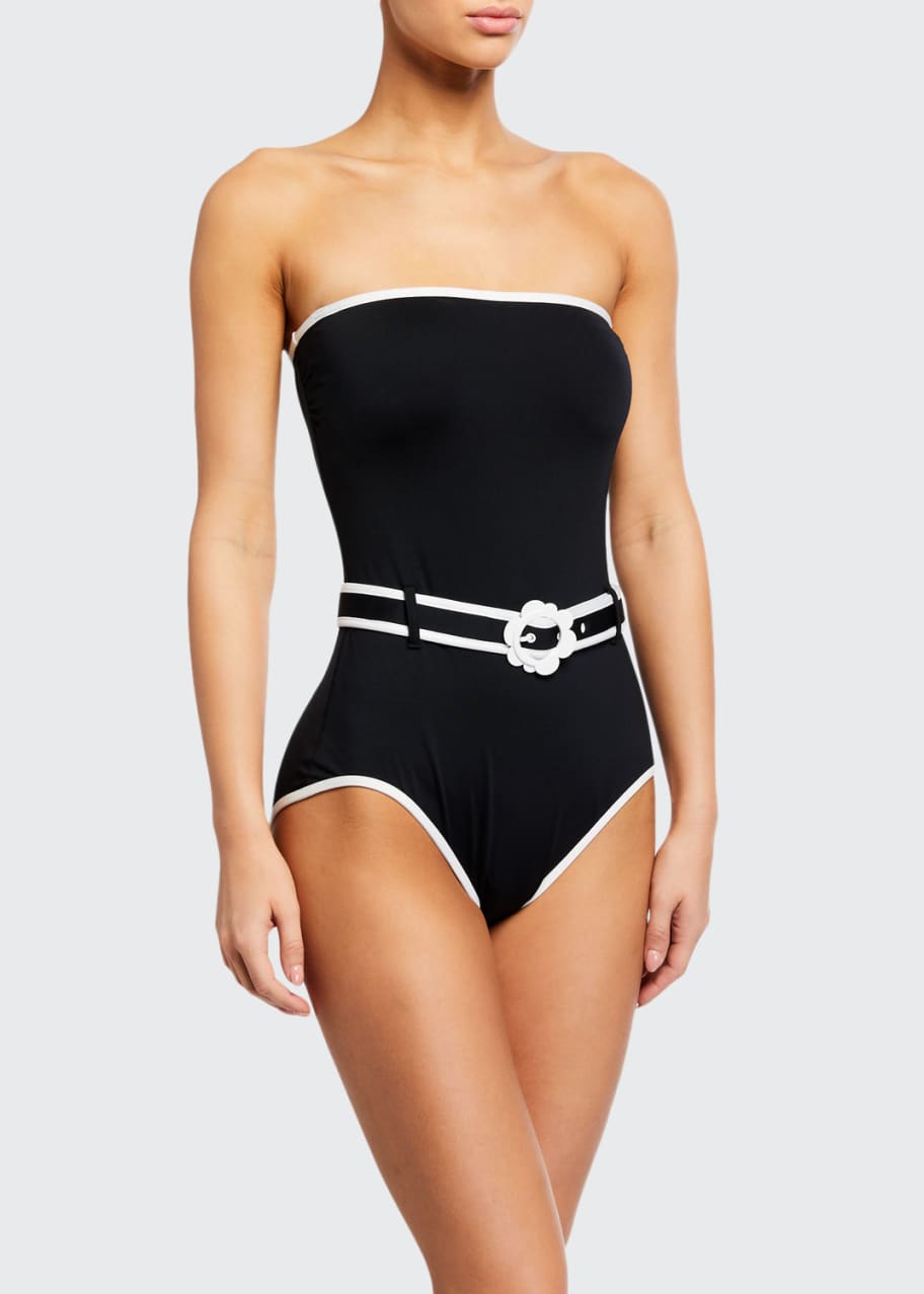 Image 1 of 1: belted bandeau one-piece swimsuit