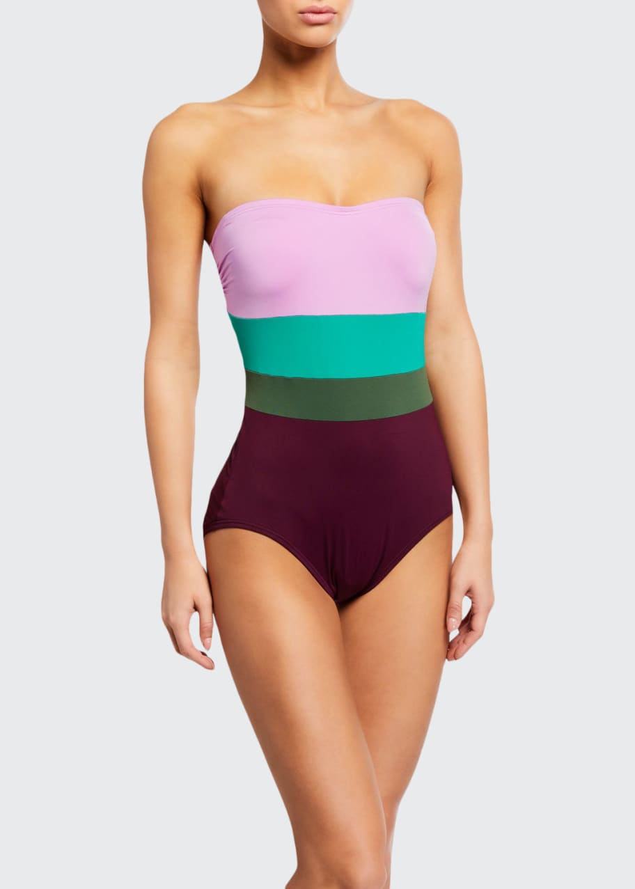 Image 1 of 1: colorblock strapless underwire one-piece