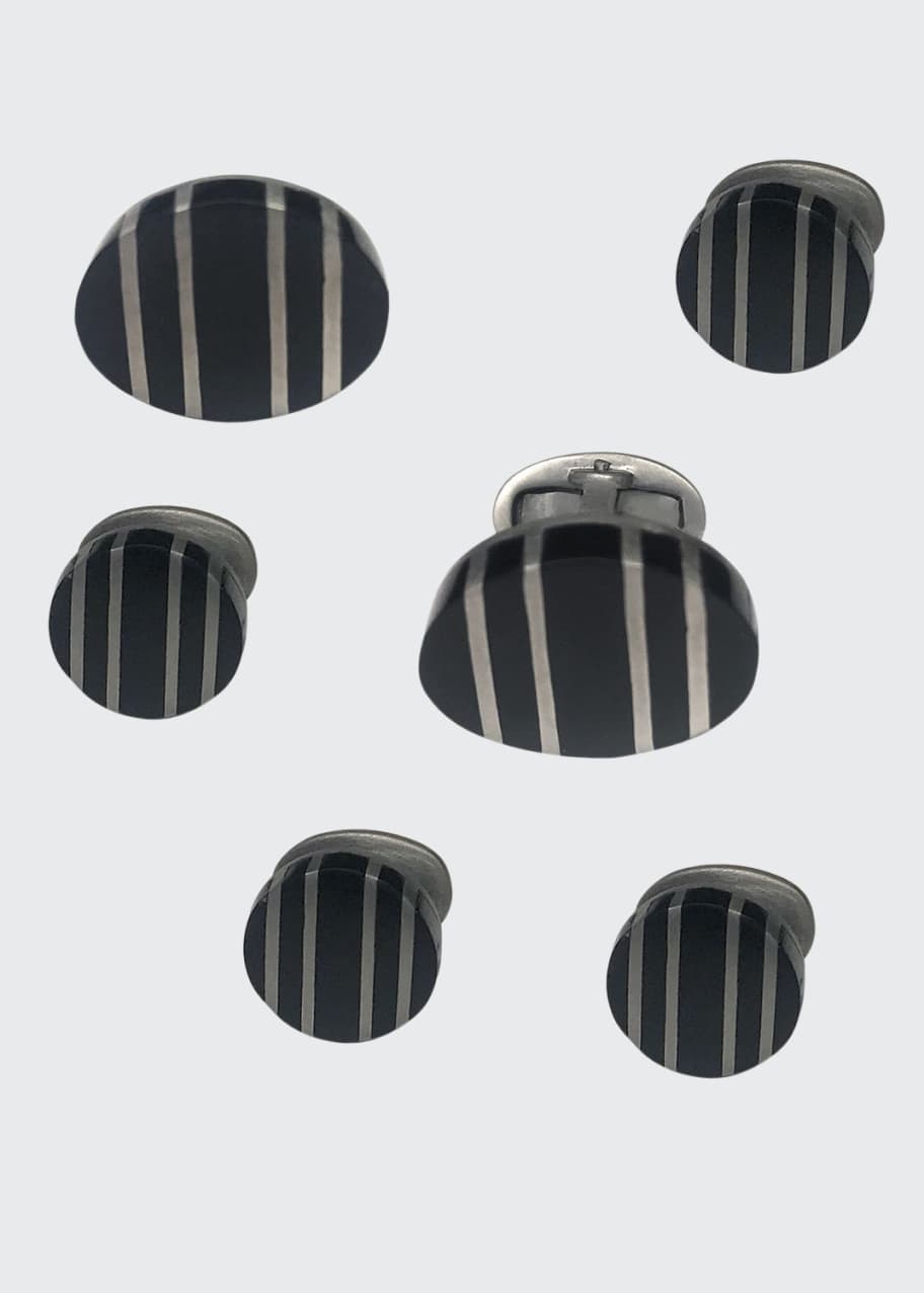 Image 1 of 1: Men's Black Ruthenium-Striped Onyx Cufflink Stud Set