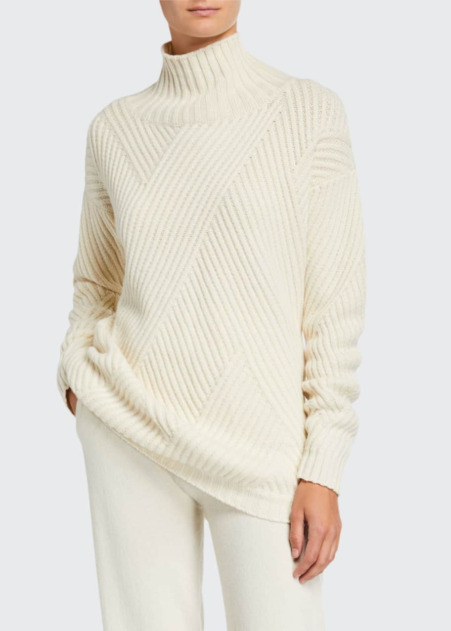 Image 1 of 1: Cashmere-Ribbed Diagonal-Patchwork Sweater