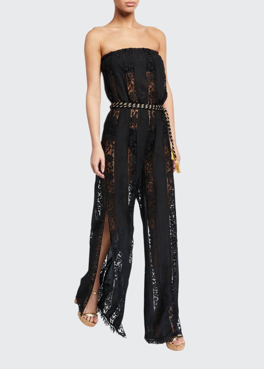 Image 1 of 1: Naima Strapless Lace Belted Jumpsuit