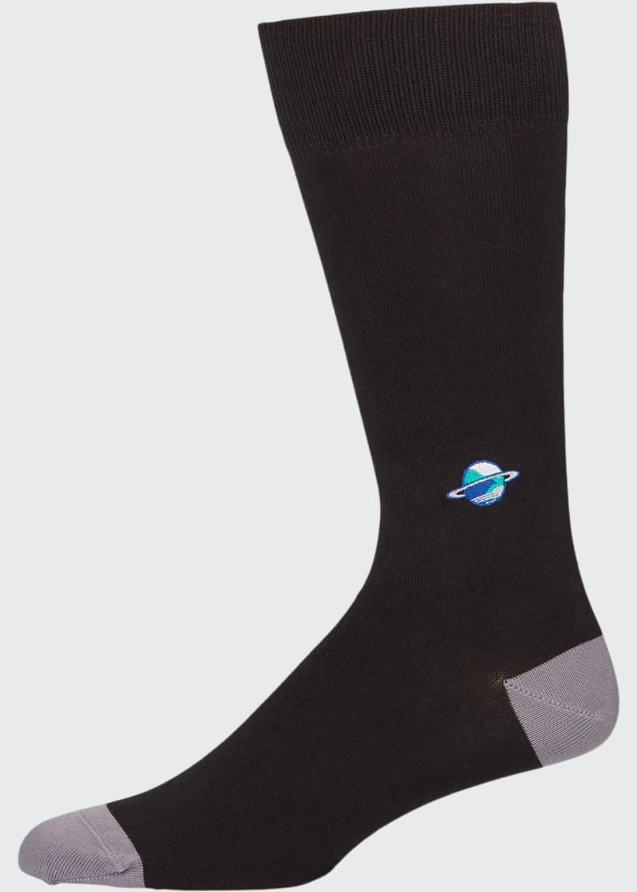 Image 1 of 1: Men's Embroidered Planet Knit Socks