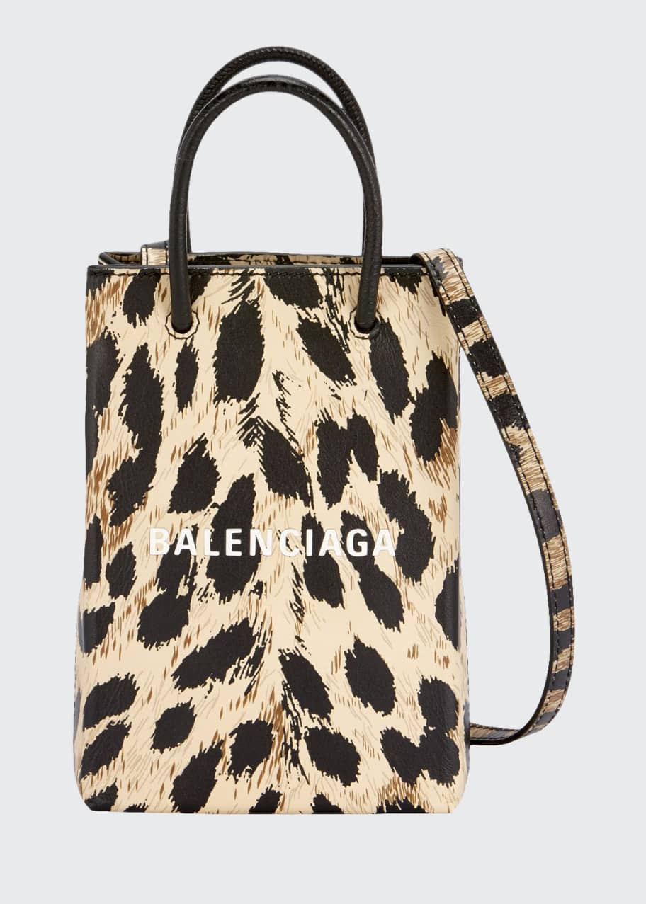 Balenciaga Leopard Shop Phone Holder Crossbody Bag