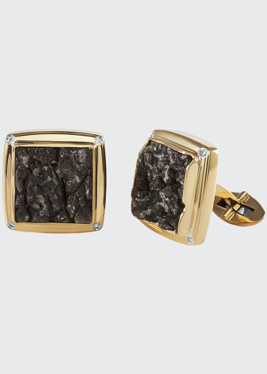 Image 1 of 1: Men's 18K Yellow Gold Obsidian %26 Diamond Cufflinks