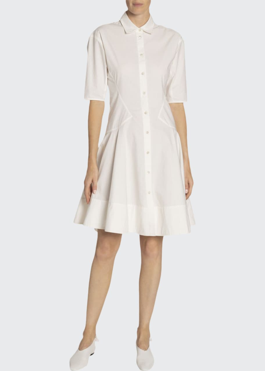 Image 1 of 1: Cotton-Linen Button-Front Fit-&-Flare Dress