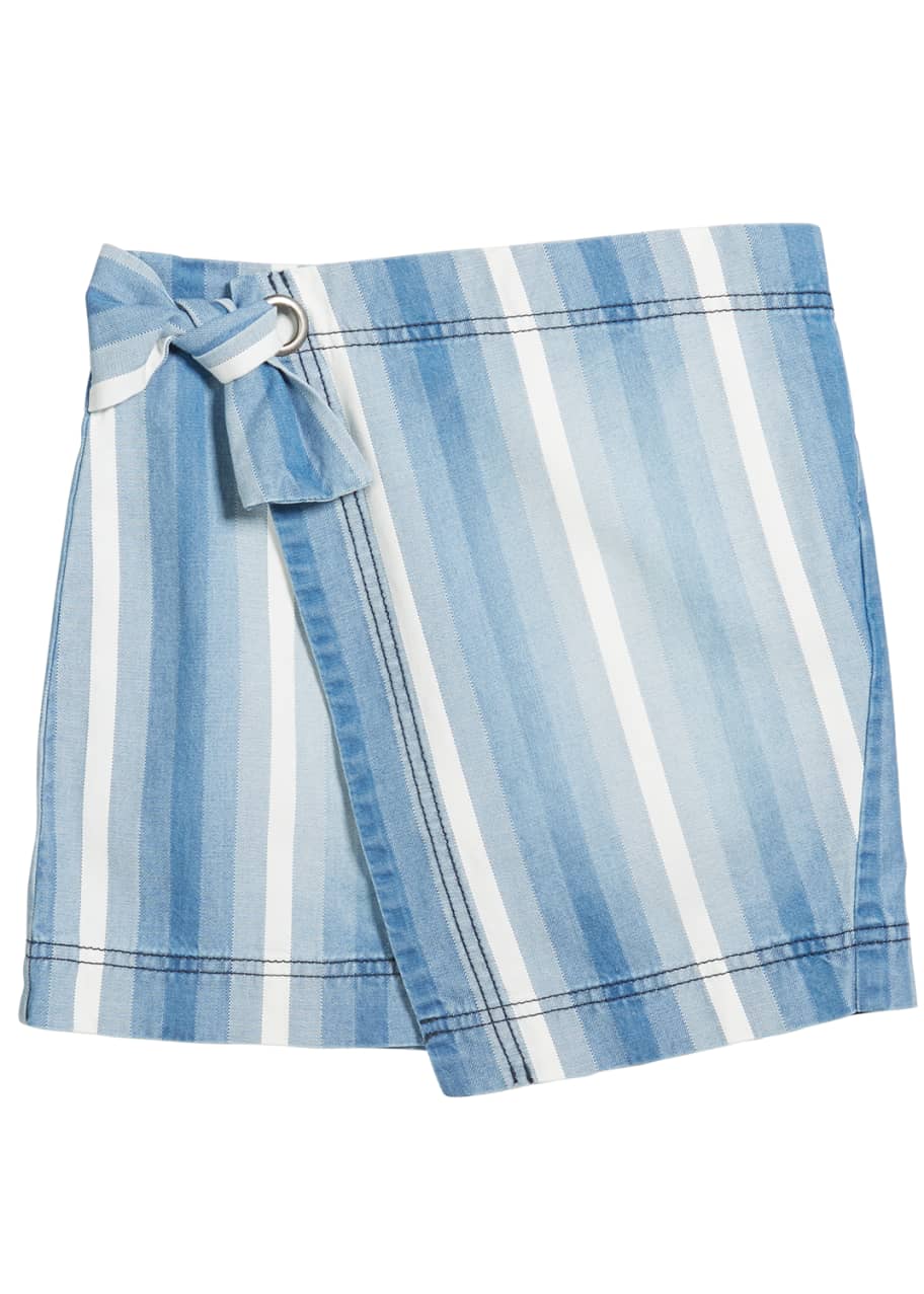 Image 1 of 1: Girl's Multi-Stripe Denim Wrap Skort, Size 7-14