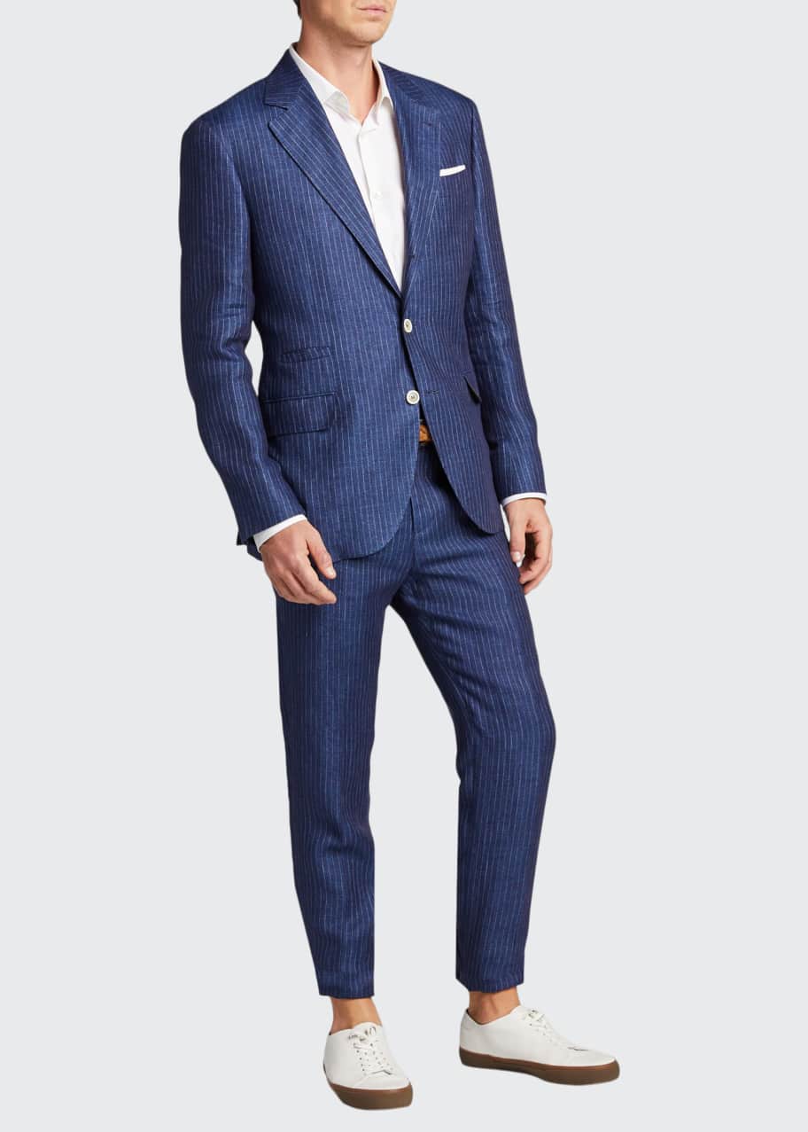 Image 1 of 1: Men's Two-Piece Pinstriped Linen Suit