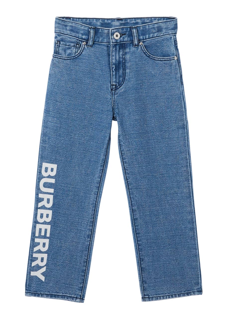 Image 1 of 1: Boy's Logo Print Relaxed Denim Jeans, Size 3-14