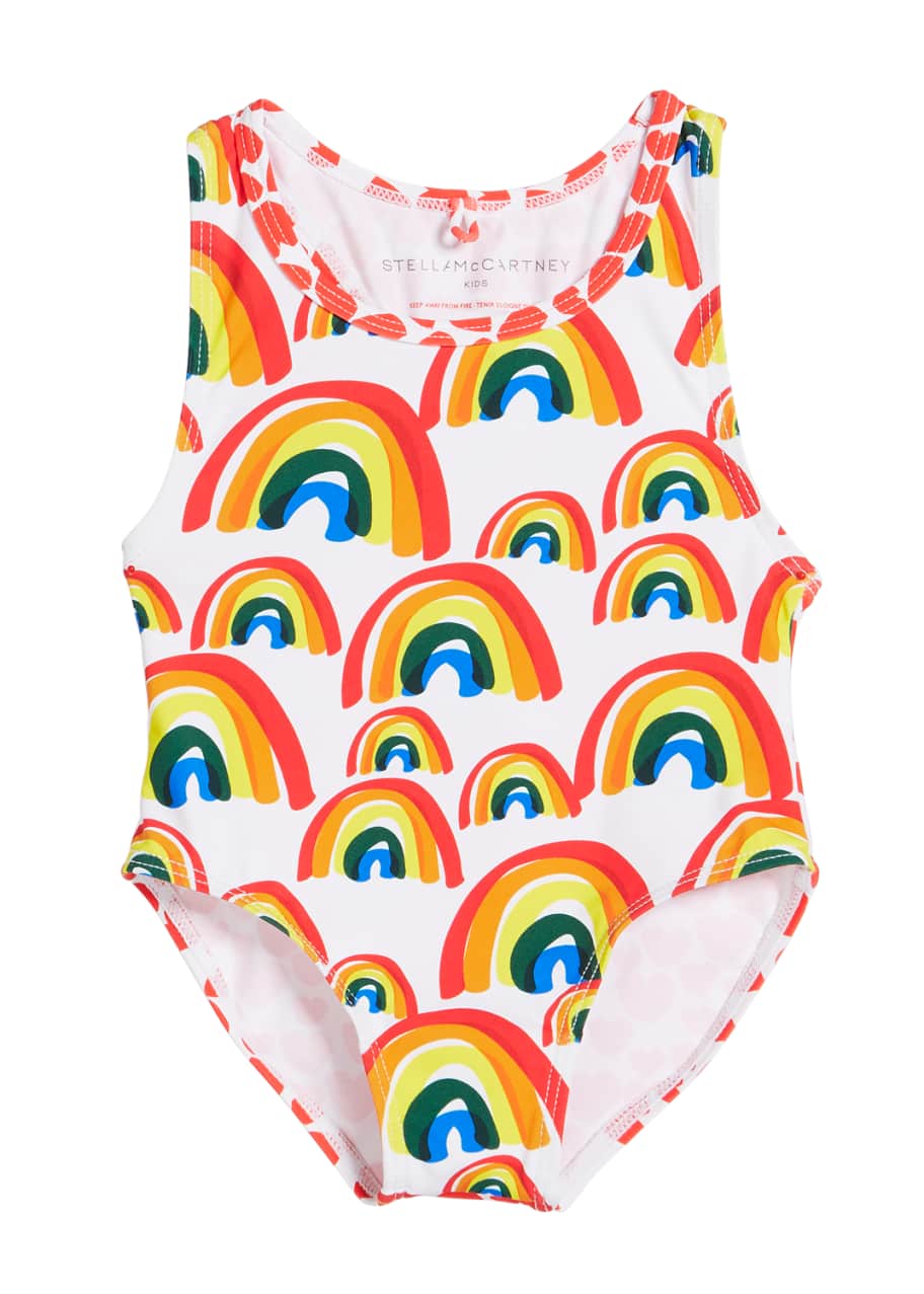 Image 1 of 1: Girl's Rainbow & Hearts One-Piece Swimsuit, Size 12-36 Months