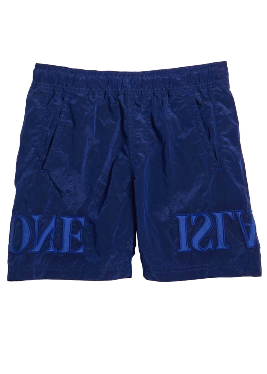 Image 1 of 1: Boy's Nylon Pull-On Shorts w/ Backwards Logo Applique, Size 10-12