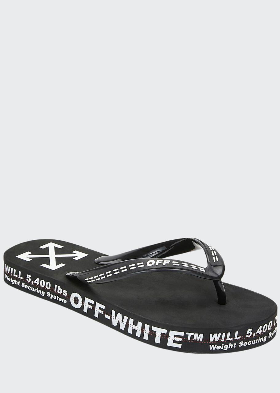 Off-White Logo Typographic Flip Flops in Black Rubber display picture 3