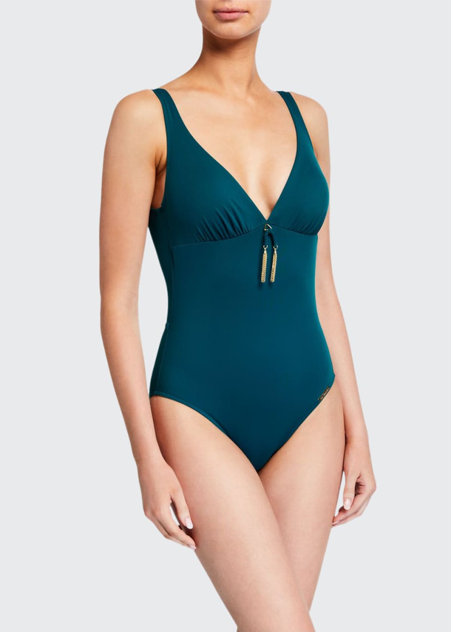 Image 1 of 1: Pompons Low-Back One-Piece Swimsuit