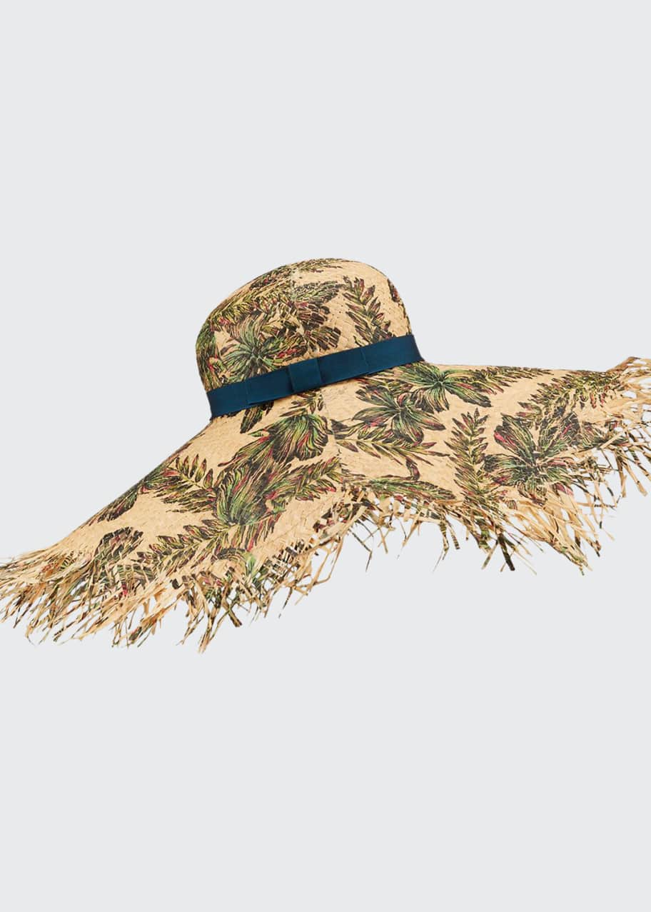 Image 1 of 1: Leaf Print Large Brim Straw Hat