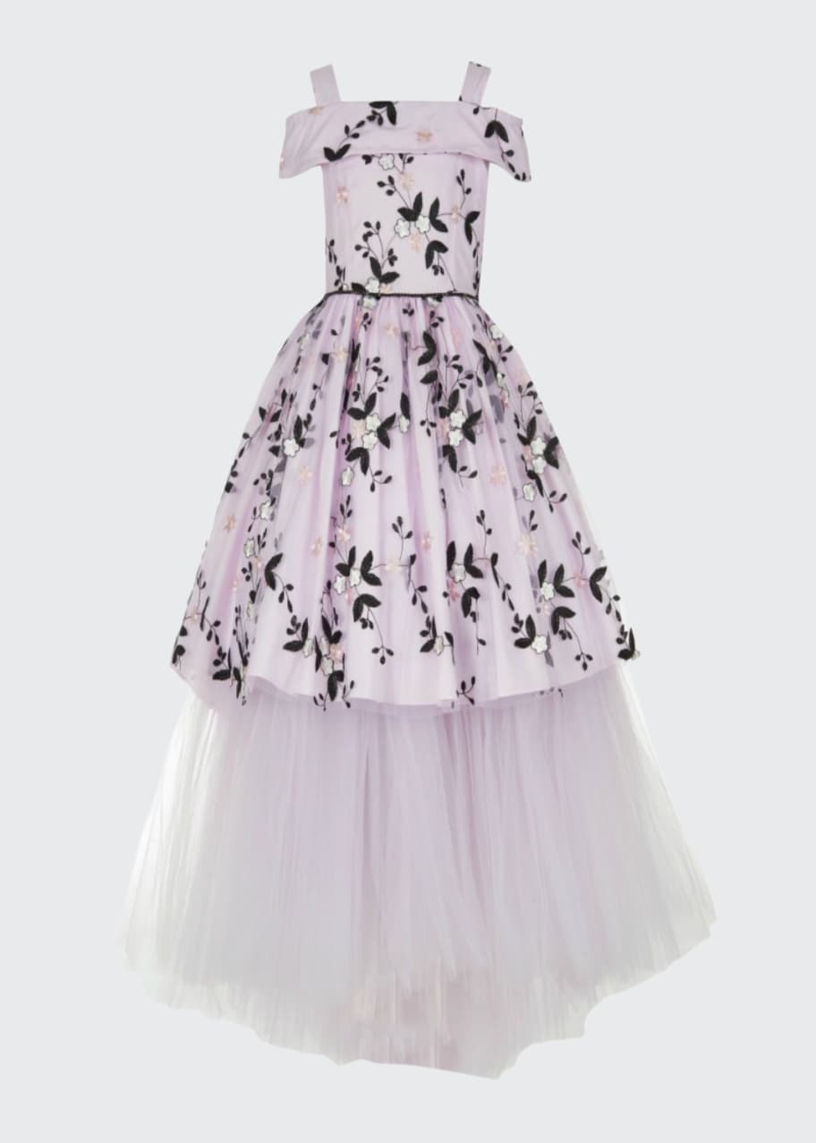 Badgley Mischka Kid's Girl's Cold Shoulder Embroidered Mesh Long Tulle Gown,  Size 7-14 - Bergdorf Goodman