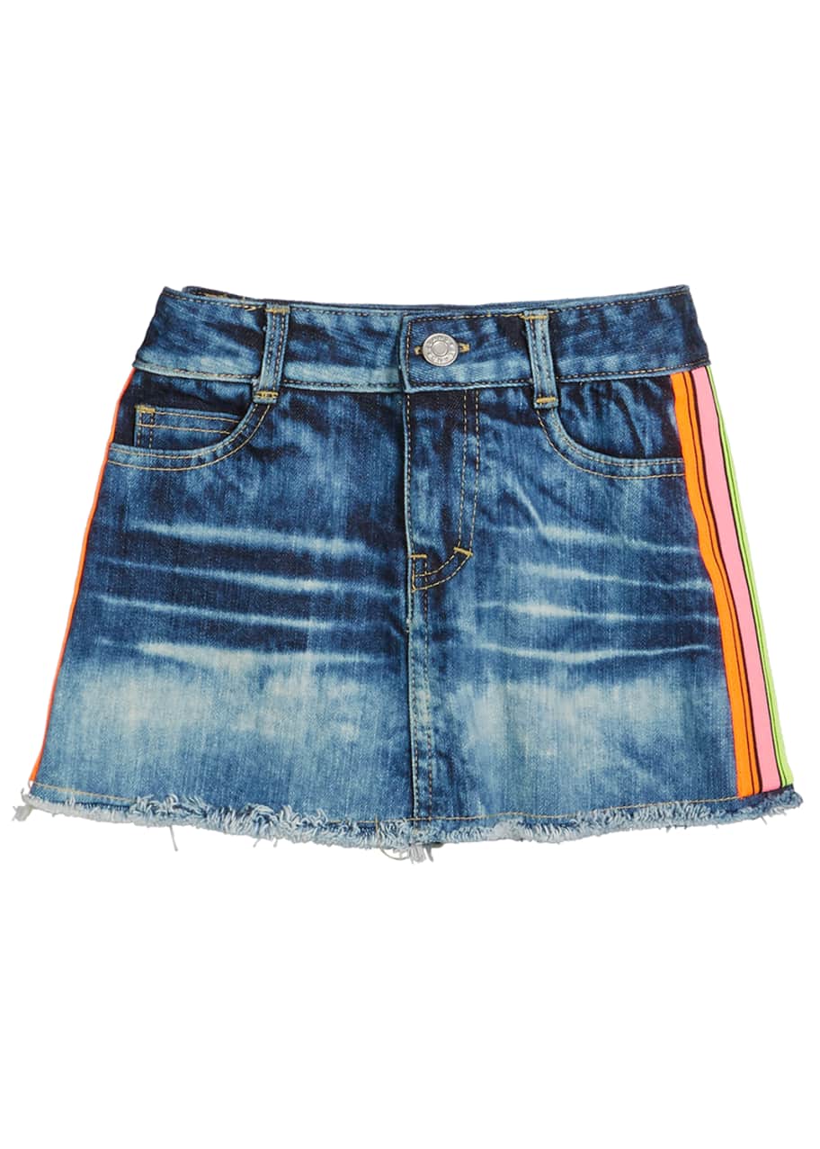 Image 1 of 1: Girl's Denim Skirt with Neon Taping, Size S-XL