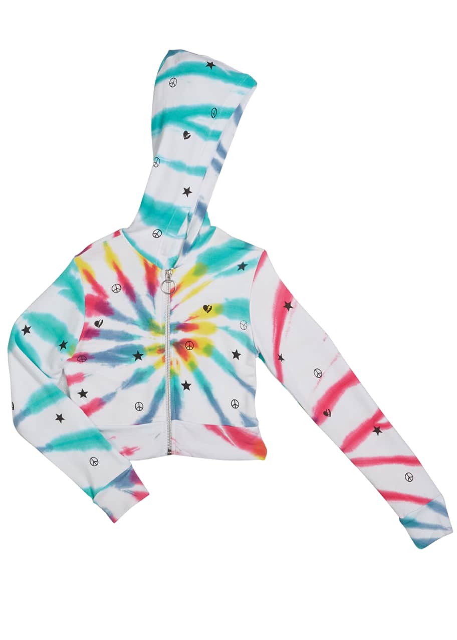 Image 1 of 1: Girl's Tie Dyed Zip-Front Jacket w/ Icons, Size S-XL