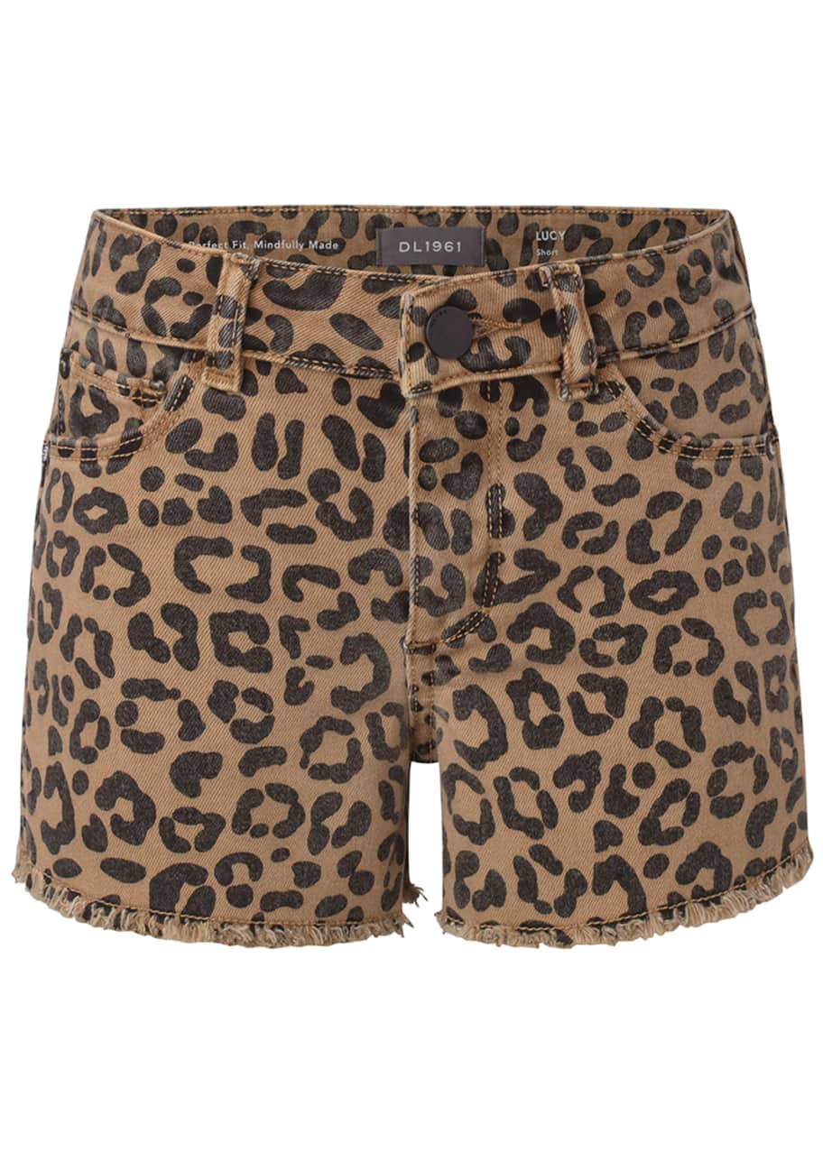 DL1961 Girl's Lucy Cut-Off Leopard-Print Denim Shorts, Size 7-16