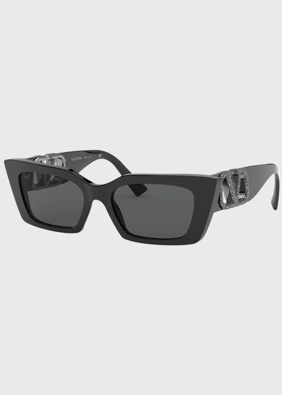 Valentino Crystal Embellished Logo Sunglasses Valentino Garavani Crystal rim round sunglasses|0VA2010B006 main image 4