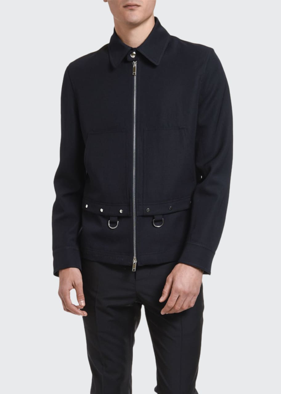 Image 1 of 1: Men's Wool Shirt-Collar Jacket with Metal Pulls