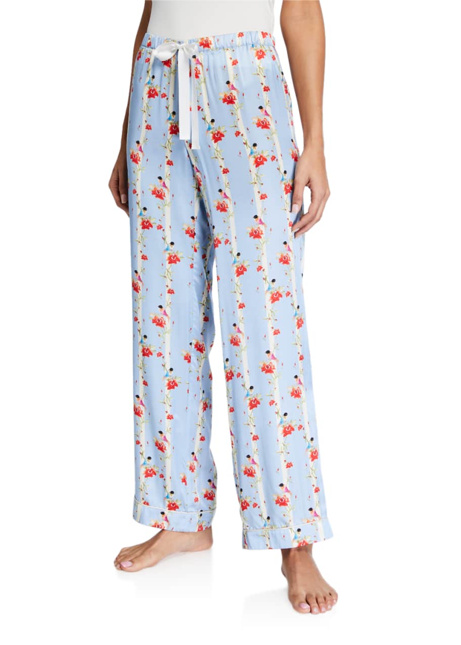 Image 1 of 1: Chantal Floral Stripe Silk Pajama Pants