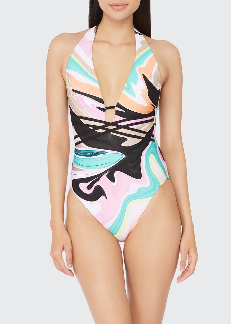 Image 1 of 1: Nazare Plunge One-Piece Swimsuit