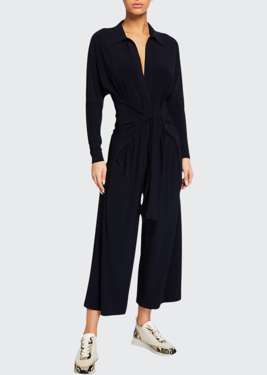 Image 1 of 1: Tie-Front NK Shirt Cropped Jumpsuit